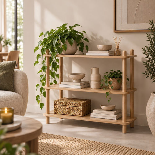 Mica Decorations Jeff Wandrek - Boekenplank van 100% FSC-Gecertificeerd Hout met Drie Ruime Planken voor Boeken en Decoratie - Lichtbruin - L80 x B30