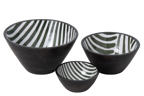 J-Line schaal - hout - olijfgroen/donkerbruin - large - 2 stuks