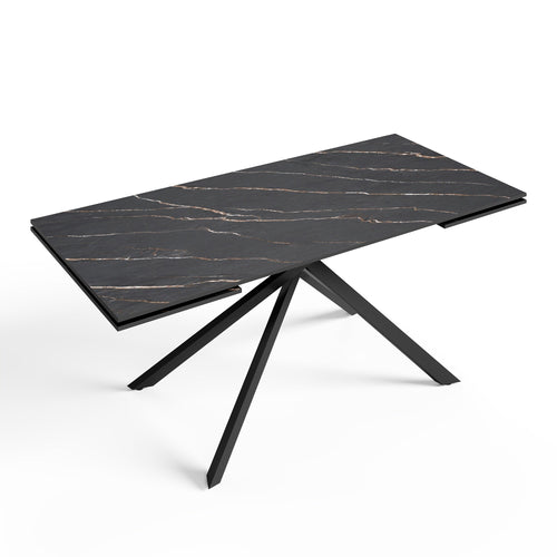 Sia Home - Uitschuifbare tafels GINKO  - Keramiek - Carrara zwart en zwart - 180cm