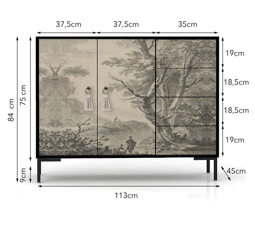 Laag dressoir met 2 deuren en 4 laden van MDF met Wasvrouw patroon - vtwonen shop