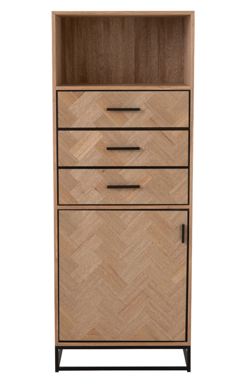 J-Line kast Hoog Zigzag 3 Lades - hout/metaal - naturel/zwart
