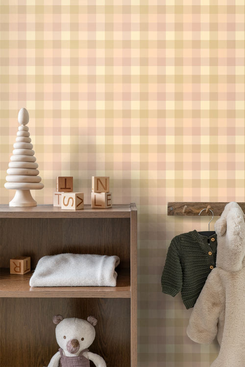 ESTAhome behang ruiten roze en beige - 50 x 900 cm - 132066