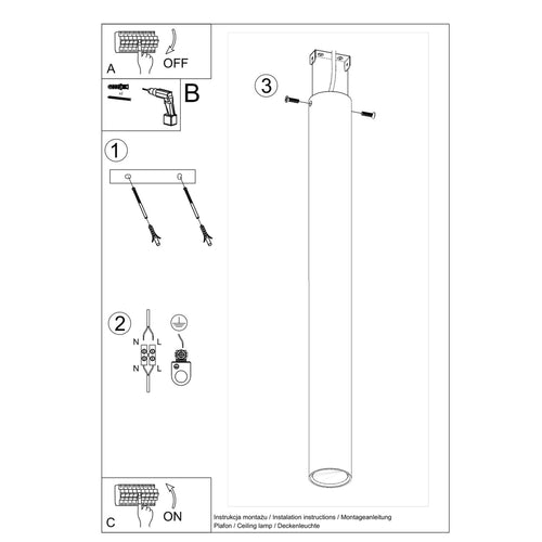Sollux Lighting Plafondlamp LAGOS 60 zwart - 6x6x60cm