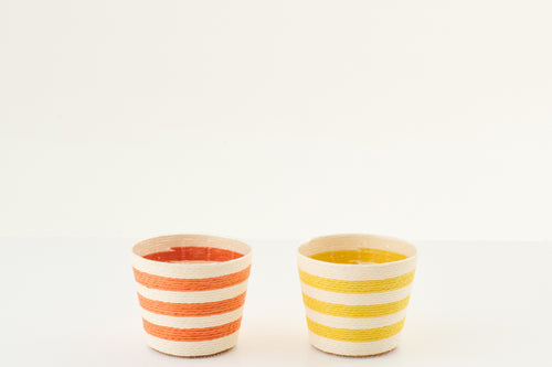 J-Line bloempot Gestreept - papier - geel/oranje - extra small - set van 2