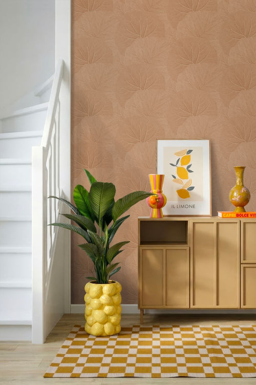 ESTAhome behang bladeren terracotta roze - 53 cm x 10.05 m - 139916