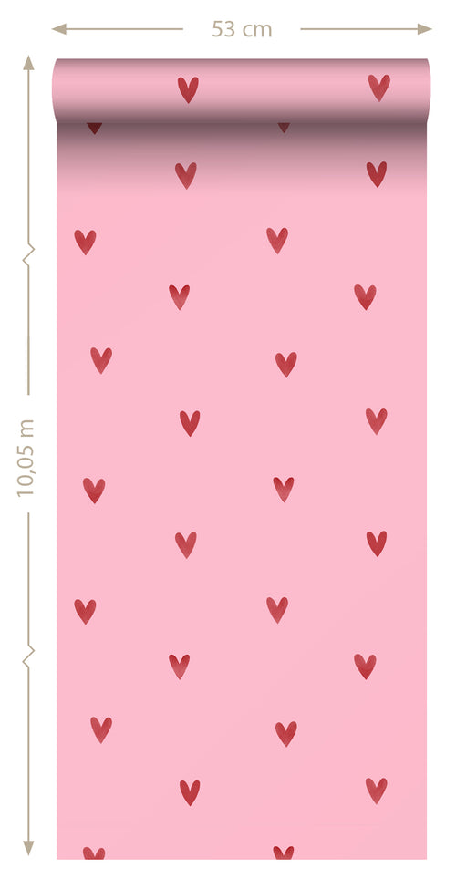 ESTAhome behang hartjes roze en rood - 50 x 900 cm - 131631 - vtwonen shop