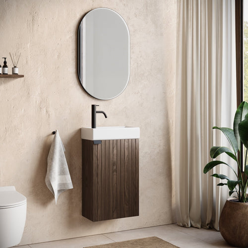 Badplaats Toiletmeubel Bosco 40 x 22 cm – Walnoot – Fonteinmeubel met Wastafel