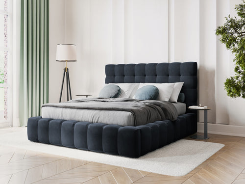 Cosmopolitan Design Opbergbed met hoofdeinde Bali 160x200cm, flueel, donkerblauw - 230x185x125cm