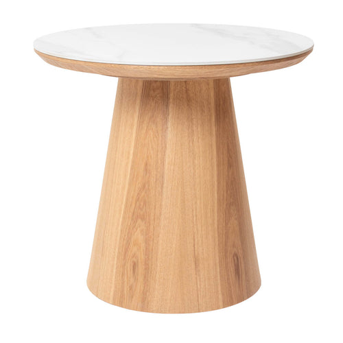 Giga Meubel Bijzettafel Alba - Wit Keramiek/Naturel - Ø60x55cm - vtwonen shop