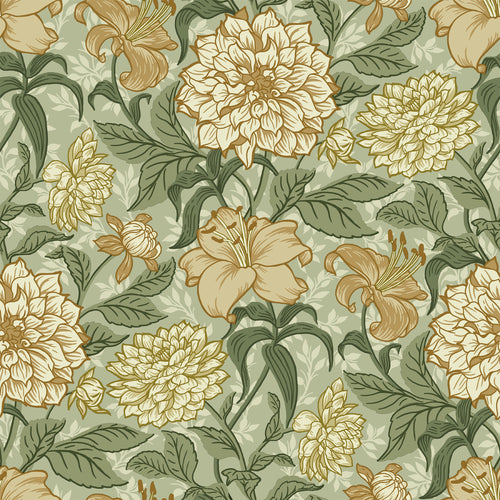 ESTAhome behang vintage bloemen groen en okergeel - 53 cm x 10.05 m - 139379