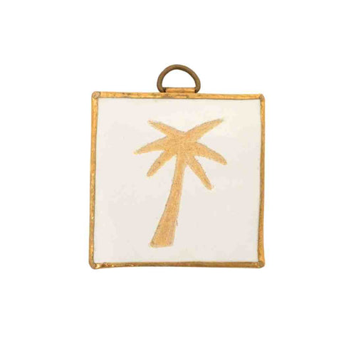 MÔMÉ Zellige tegeltje palm - wit - keramiek/messing - wanddecoratie - 5 x 5 x 2 cm - vtwonen shop