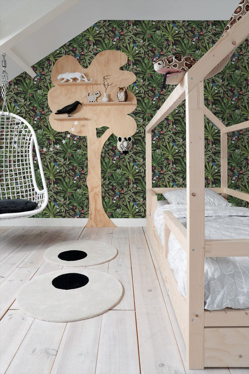 ESTAhome behang tropische jungle bladeren zwart en jungle groen - 53 cm x 10.05 m - 139190