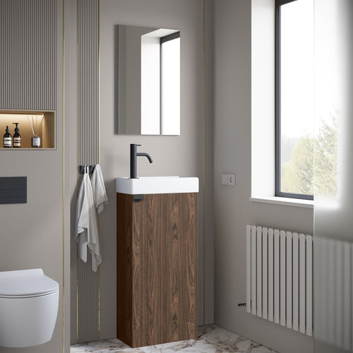 Badplaats Toiletmeubel Orion 40 x 22 cm – Walnoot Bruin – Fonteinmeubel met Wastafel