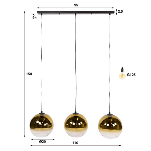 Giga Living Hanglamp Bubble Shaded - Goud Metaal - 115x30x150cm