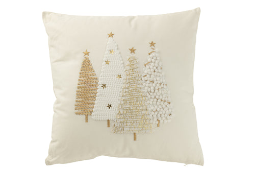 J-Line kussen Kerstbomen Motief - katoen - wit/goud - vtwonen shop