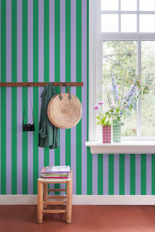 ESTAhome behang strepen groen en lila paars - 53 cm x 10.05 m - 139908 - vtwonen shop