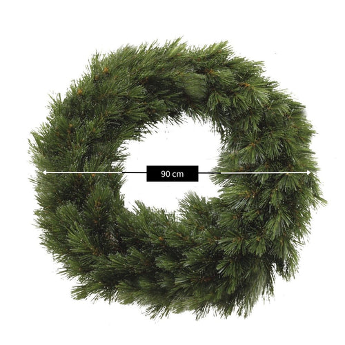 Triumph Tree Forest Frosted Kerstkrans - Kerstversiering met Winterse Frosted Afwerking - Deurkrans voor Kerst met Stevige PVC Naaldjes - Diameter 90