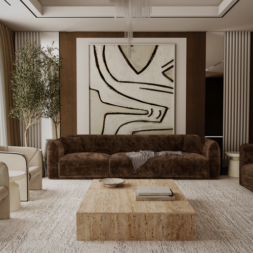 Premium Interiors - Bank LUSH - fluweel met motieven espresso-bruin 235cm