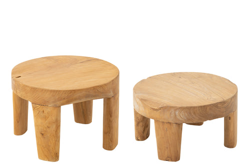 J-Line tafel Rond Teak - hout - naturel - set van 2 - vtwonen shop