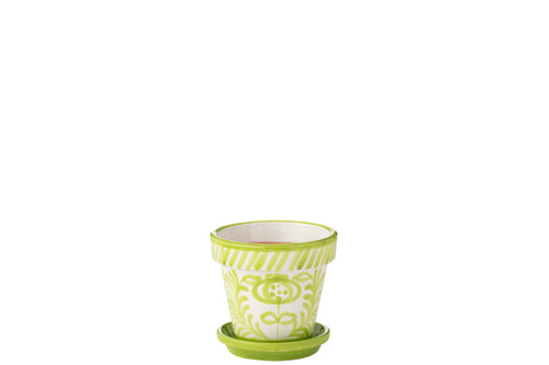 J-Line bloempot Granada Handmade + Painted - keramiek - groen - small - Ø 21 cm