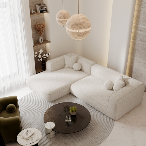 Premium Interiors - Linkerhoekbank SOFIA - bouclette crème 255cm