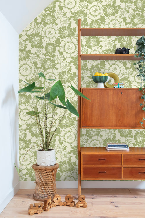 ESTAhome behang retro bloemen groen - 50 x 900 cm - 131525 - vtwonen shop