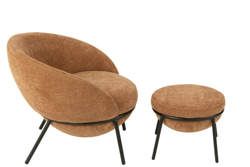 J-Line loungestoel + poef - ijzer - terracotta/zwart