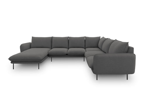 Cosmopolitan Design Panoramische hoekbank rechts Vienna 7-zits, structurele stof, donkergrijs - 235x330x95cm