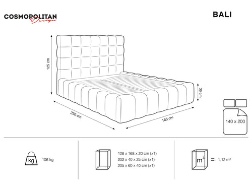 Cosmopolitan Design Opbergbed met hoofdeinde Bali 140x200cm, flueel, zwart - 230x165x125cm