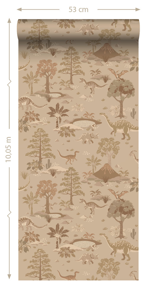 ESTAhome behang dinosaurussen bruin - 50 x 900 cm - 131658 - vtwonen shop