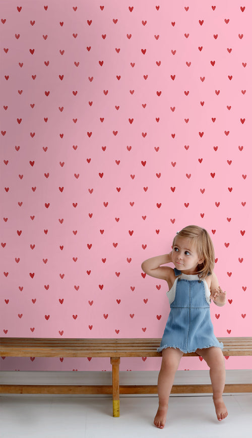 ESTAhome behang hartjes roze en rood - 50 x 900 cm - 131628