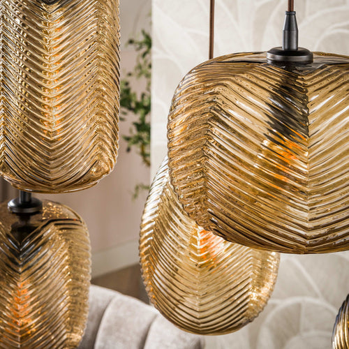 Giga Meubel Hanglamp Chevron - Bruin Glas - 7-lichts - 96x40x150cm