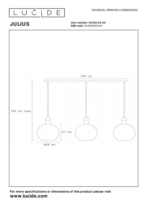 Lucide hanglamp JULIUS - 3xE27 - Fumé - vtwonen shop