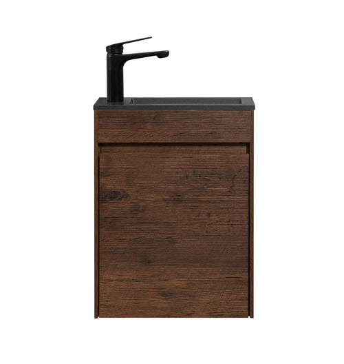 Badplaats Toiletmeubel Sinta 40 x 22 cm – Walnoot Bruin – Fonteinmeubel met Zwarte Wastafel