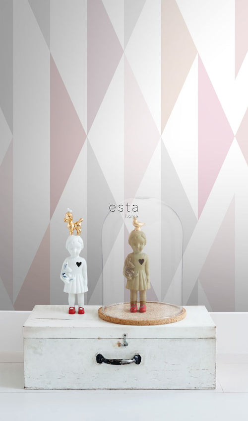 ESTAhome fotobehang ruiten zwart, wit en oudroze - 150 x 279 cm - 158903