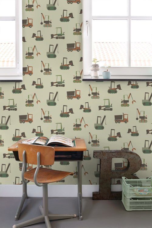 ESTAhome behang voertuigen groen en bruin - 50 x 900 cm - 132243