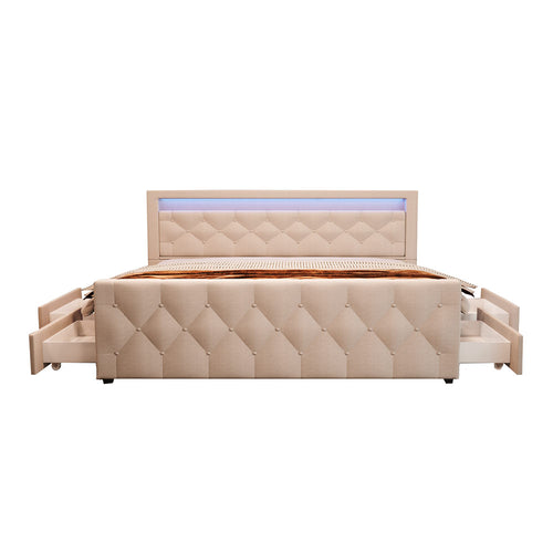 Home Deluxe Gestoffeerd Bed VELARA Beige - vtwonen shop