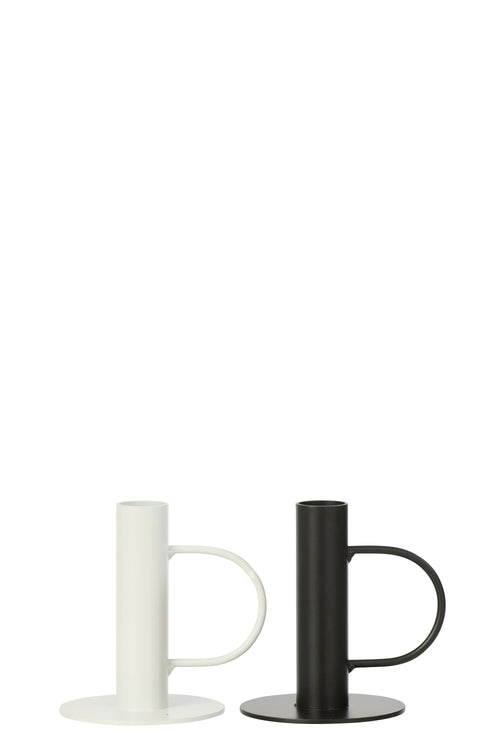 J-Line kandelaar - ijzer - zwart/wit - large - set van 2