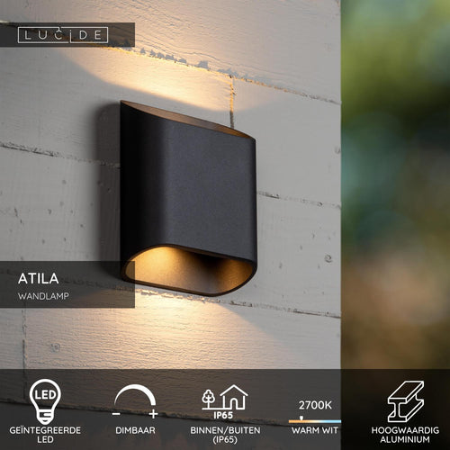 Lucide wandlamp ATILA - Geïntegreerde LED - Zwart