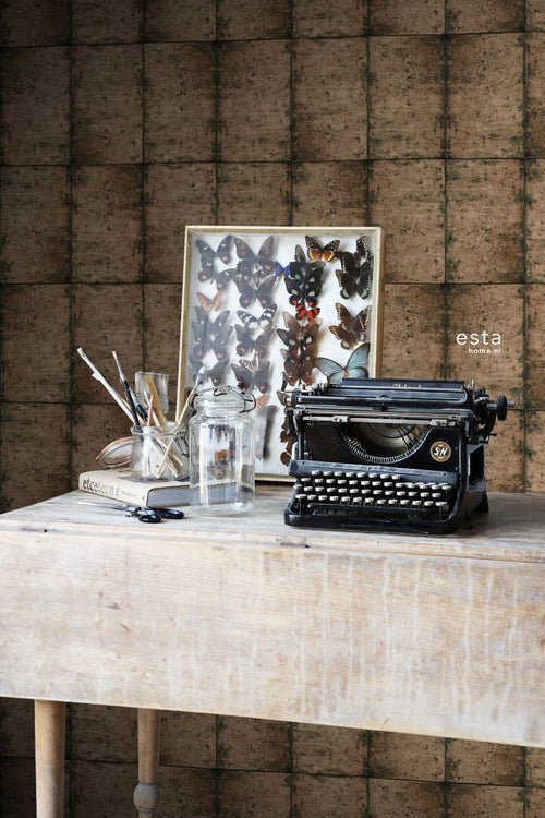 ESTAhome behang zinken platen vergrijsd bruin - 53 cm x 10.05 m - 138881