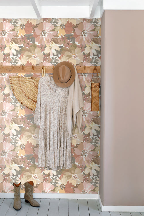 ESTAhome behang bloemen licht terracotta en terracotta roze - 50 x 900 cm - 131264 - vtwonen shop