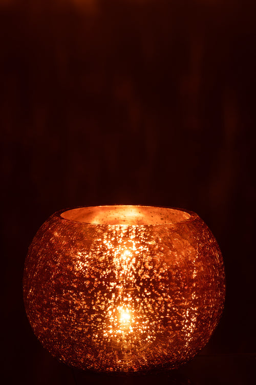 J-Line theelichthouder Bal Craquelé - glas - donkergoud - large - vtwonen shop