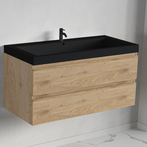 LOMAZOO badkamermeubel Monaco - zwevend - zwart - licht eiken - 100 cm