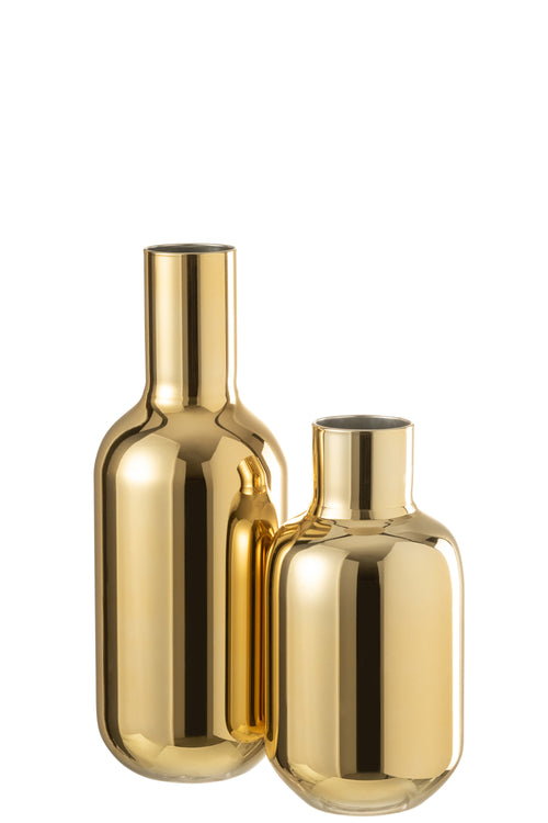 J-Line vaas Fles Decoratief -  glas - goud - large - 32 cm hoog