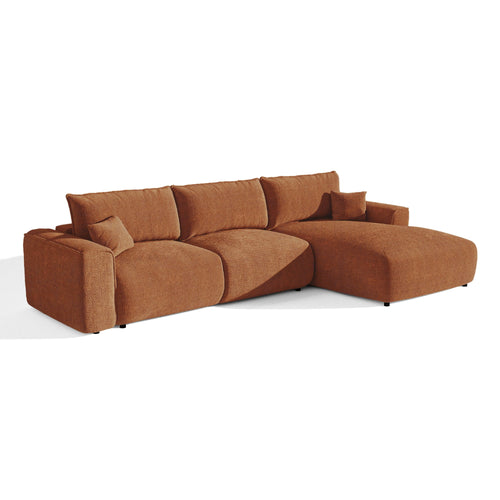 Premium Interiors - Rechthoekige hoekbank met snelle slaapfunctie COMO - weefsel met ruitpatroon, voelt zacht aan terracotta 300cm