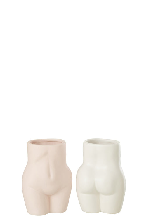 J-Line bloempot Lichaam Dolomiet - keramiek - roze - 2 stuks - 16.5 cm hoog