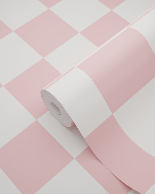 ESTAhome behang geblokt motief roze en wit - 53 cm x 10.05 m - 139998