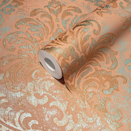 Livingwalls behang ornamenten oranje, roze, turquoise en goud - 53 cm x 10.05 m - AS-391121
