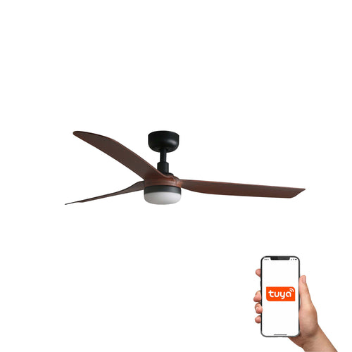 Faro Punt Punt 132cm Smart LED Plafondventilator Mat Zwart, Walnootkleurige Bladen CCT
