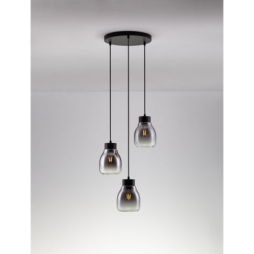 Nova Luce BLACU Hanglamp met cluster in rookgrijs en zwart, E27 fitting, 3x12W